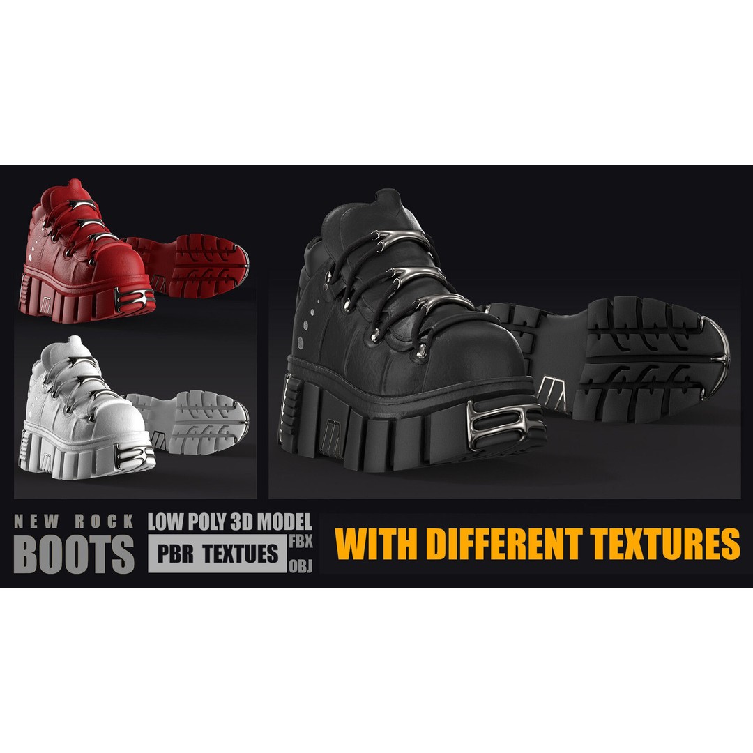 Leather Boots 3D Model – Low Poly PBR Game Asset, FBX, OBJ - View 3