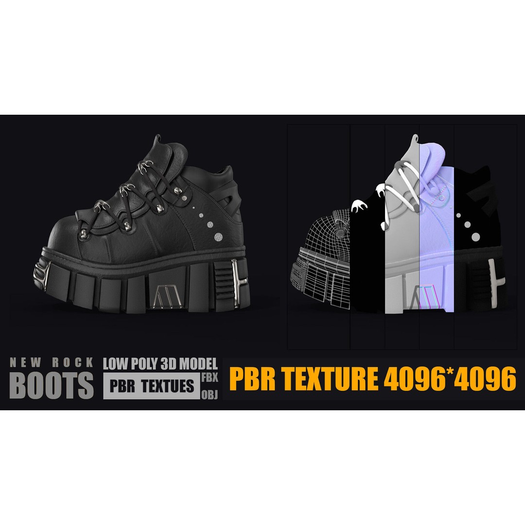 Leather Boots 3D Model – Low Poly PBR Game Asset, FBX, OBJ - View 5