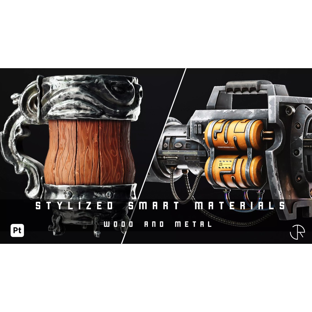 Stylized Wood and Metal Textures 3D Model – Customizable Smart Materials - View 2
