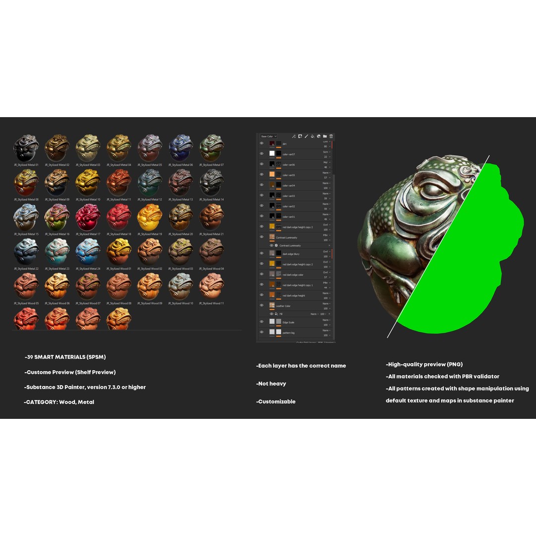 Stylized Wood and Metal Textures 3D Model – Customizable Smart Materials - View 3