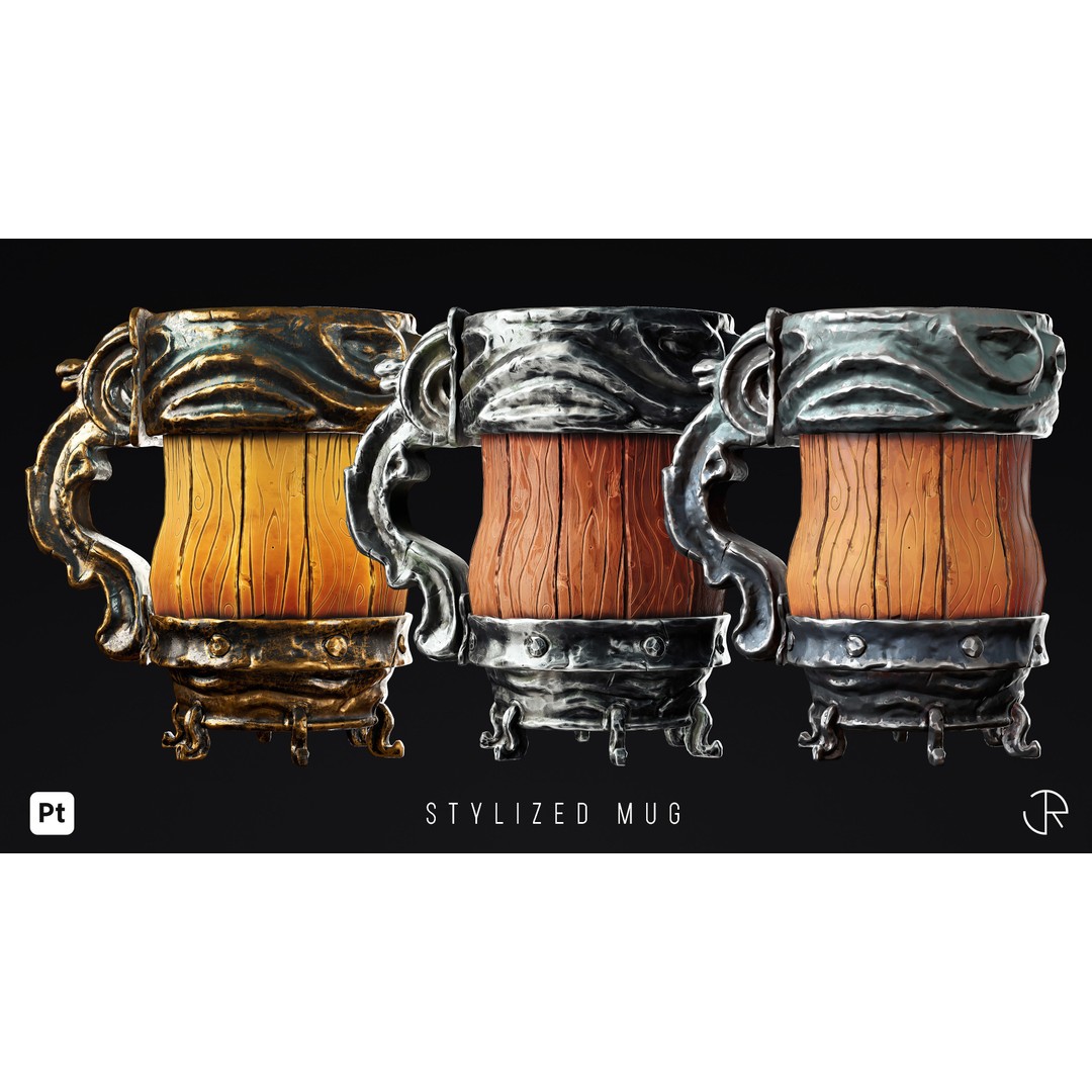Stylized Wood and Metal Textures 3D Model – Customizable Smart Materials - View 4