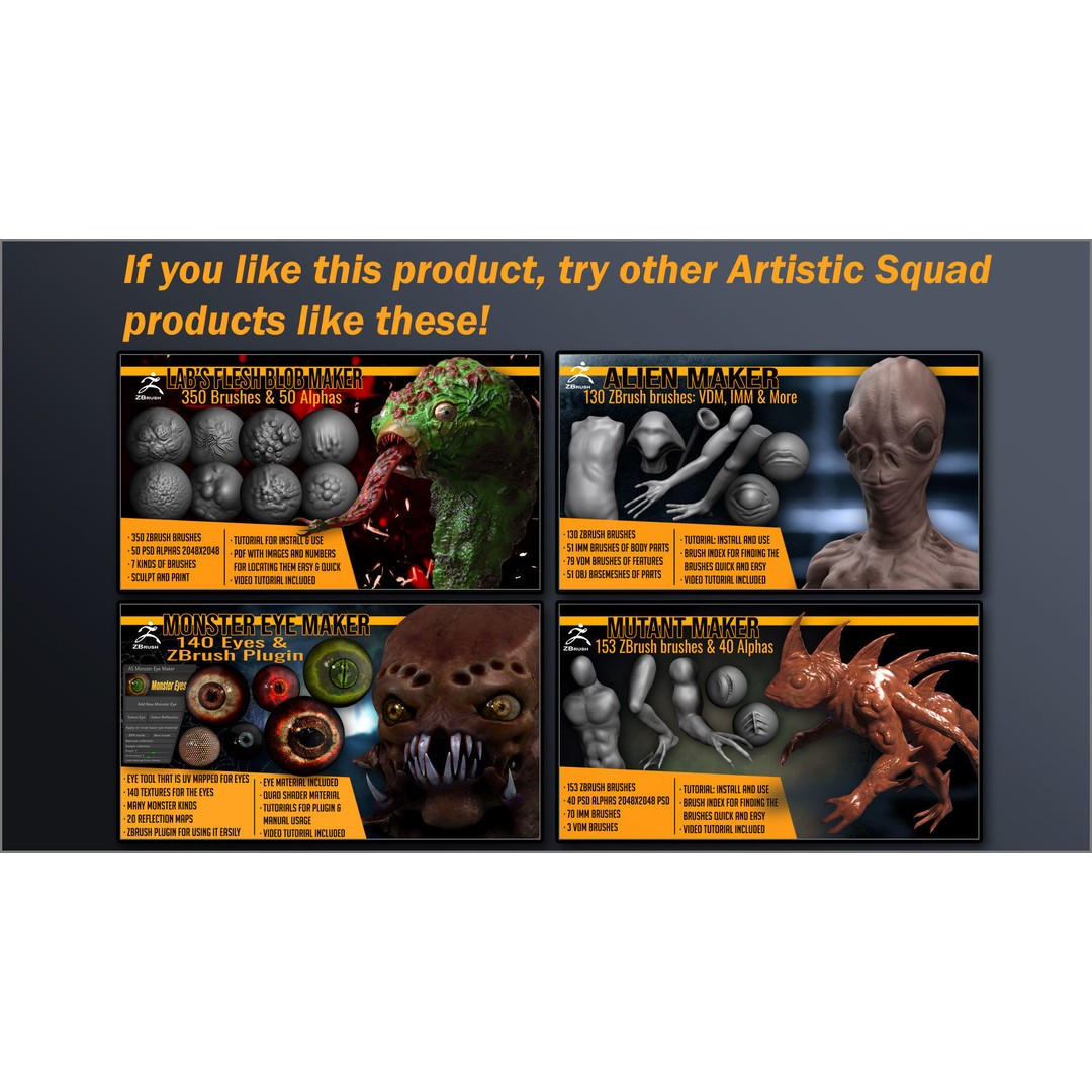 Alien Skin Maker 3D Model – ZBrush Brushes & Alphas for Texturing