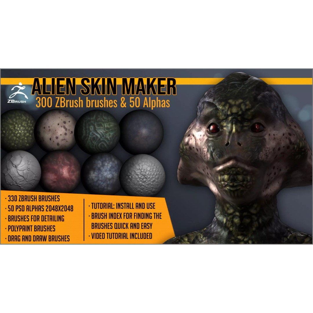 Alien Skin Maker 3D Model – ZBrush Brushes & Alphas for Texturing - View 2