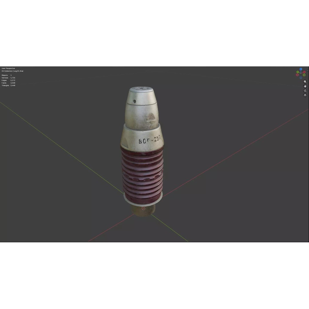 VOG-25P Fragmentation Grenade 3D Model – Low Poly Game Asset, PBR Textures - View 15