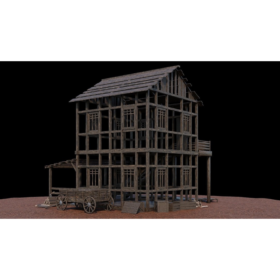 Medieval Village Houses 3D Model – Low-Poly Game Ready, FBX, OBJ