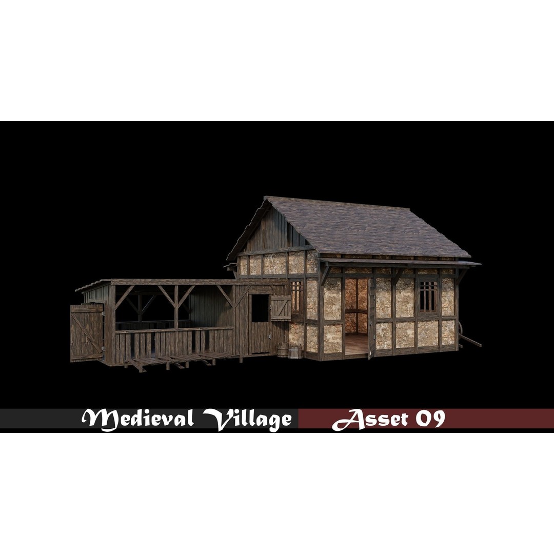 Medieval Village Houses 3D Model – Low-Poly Game Ready, FBX, OBJ - View 11