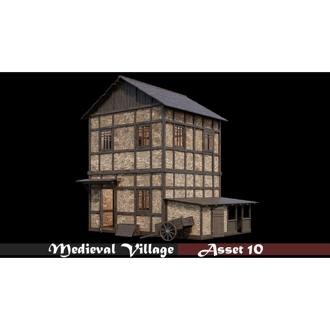 Medieval Village Houses 3D Model – Low-Poly Game Ready, FBX, OBJ - View 12