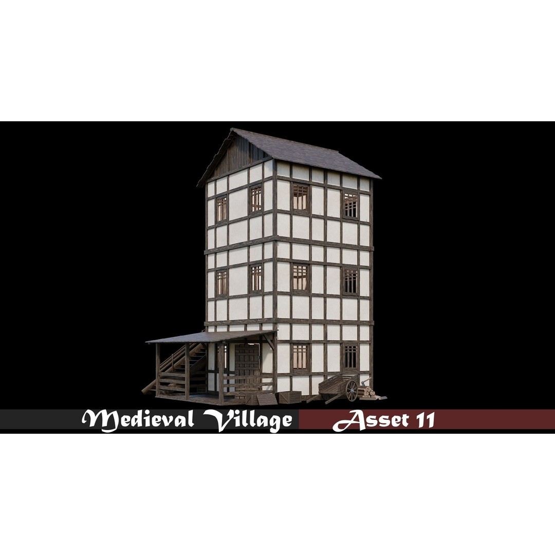 Medieval Village Houses 3D Model – Low-Poly Game Ready, FBX, OBJ - View 13