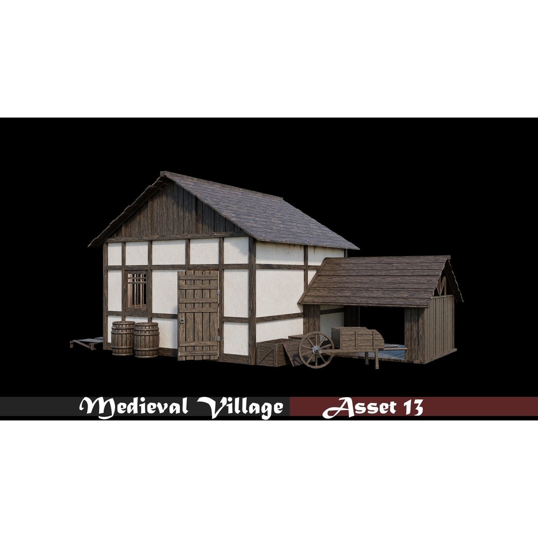 Medieval Village Houses 3D Model – Low-Poly Game Ready, FBX, OBJ - View 15