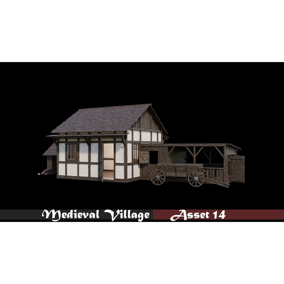 Medieval Village Houses 3D Model – Low-Poly Game Ready, FBX, OBJ - View 16