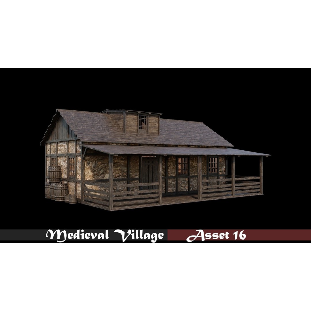 Medieval Village Houses 3D Model – Low-Poly Game Ready, FBX, OBJ - View 18