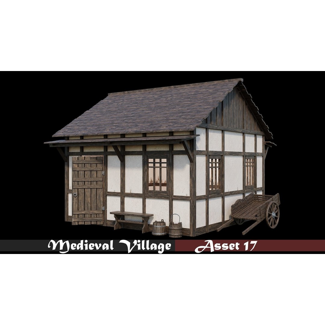 Medieval Village Houses 3D Model – Low-Poly Game Ready, FBX, OBJ - View 19