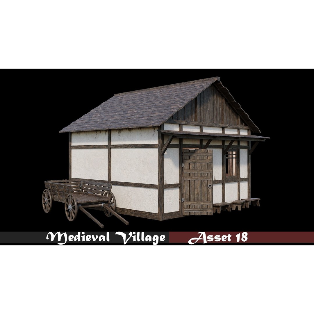 Medieval Village Houses 3D Model – Low-Poly Game Ready, FBX, OBJ - View 20
