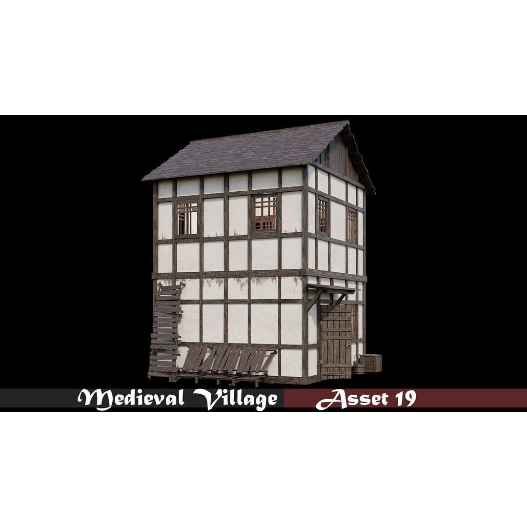 Medieval Village Houses 3D Model – Low-Poly Game Ready, FBX, OBJ - View 21