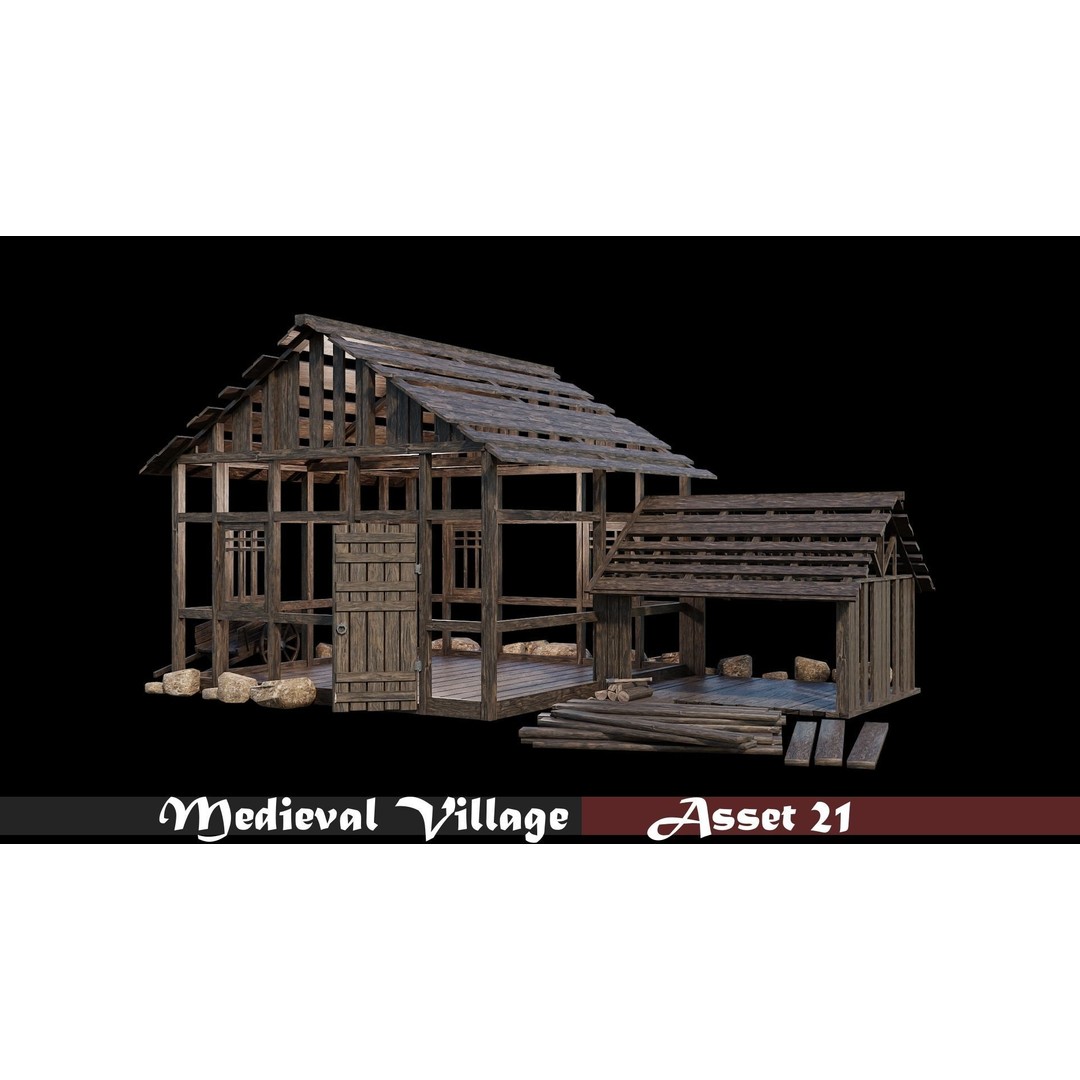 Medieval Village Houses 3D Model – Low-Poly Game Ready, FBX, OBJ - View 23