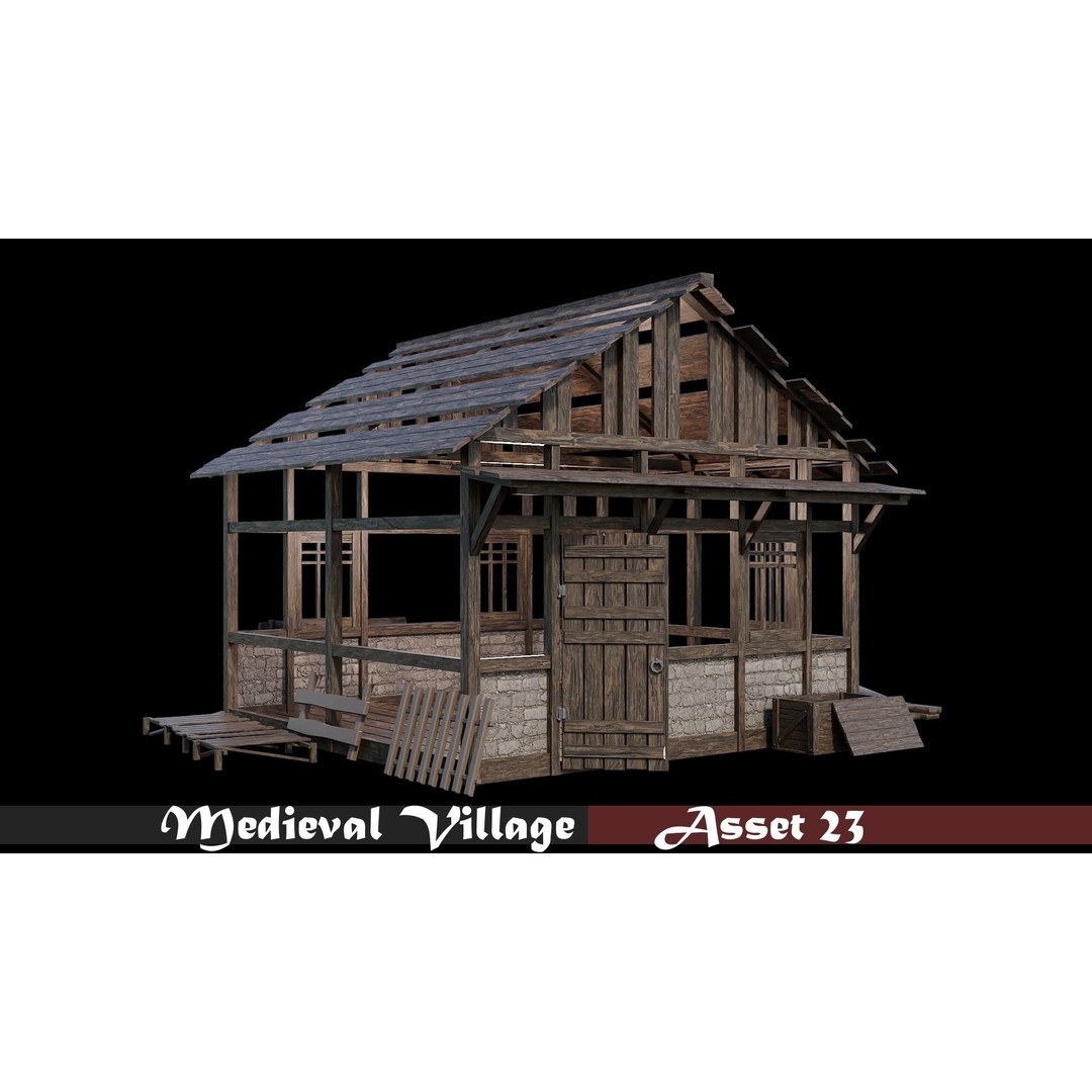 Medieval Village Houses 3D Model – Low-Poly Game Ready, FBX, OBJ - View 25