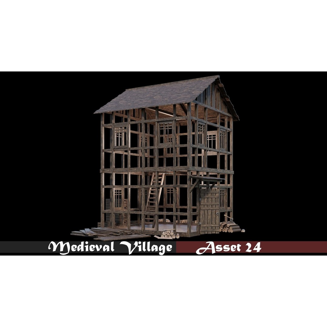 Medieval Village Houses 3D Model – Low-Poly Game Ready, FBX, OBJ - View 26