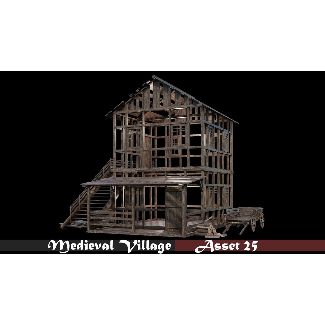 Medieval Village Houses 3D Model – Low-Poly Game Ready, FBX, OBJ - View 27