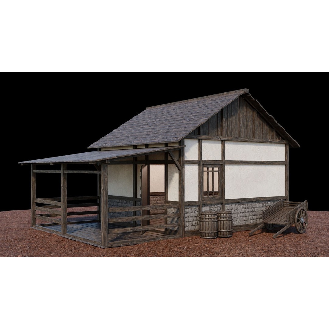 Medieval Village Houses 3D Model – Low-Poly Game Ready, FBX, OBJ - View 28