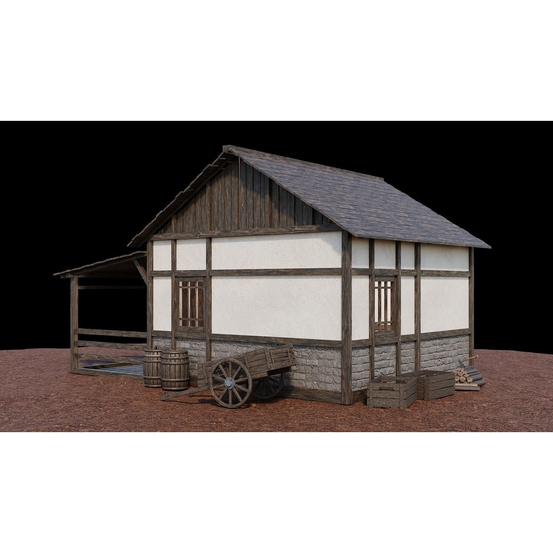 Medieval Village Houses 3D Model – Low-Poly Game Ready, FBX, OBJ - View 29