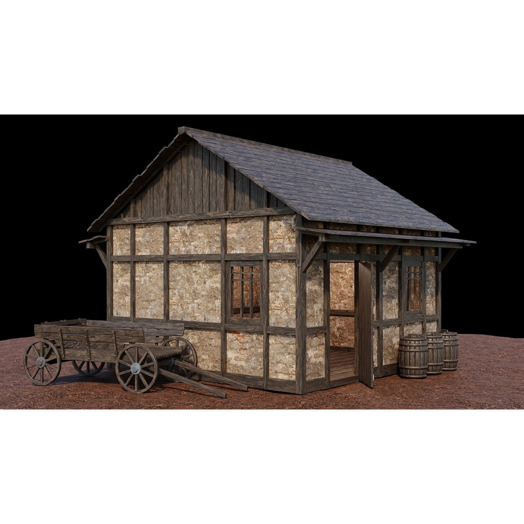 Medieval Village Houses 3D Model – Low-Poly Game Ready, FBX, OBJ - View 30