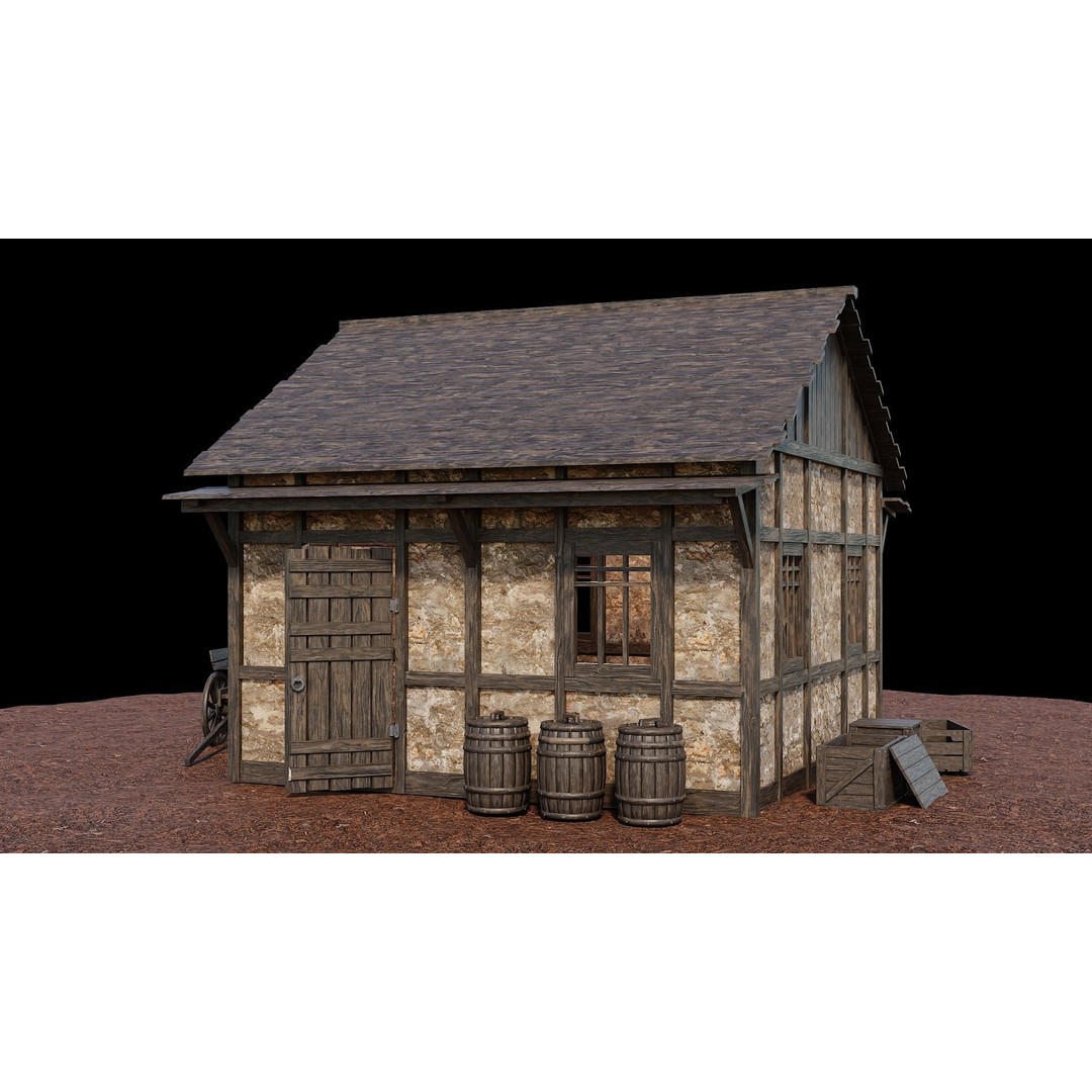 Medieval Village Houses 3D Model – Low-Poly Game Ready, FBX, OBJ - View 31