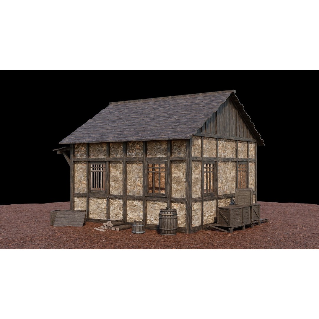 Medieval Village Houses 3D Model – Low-Poly Game Ready, FBX, OBJ - View 32