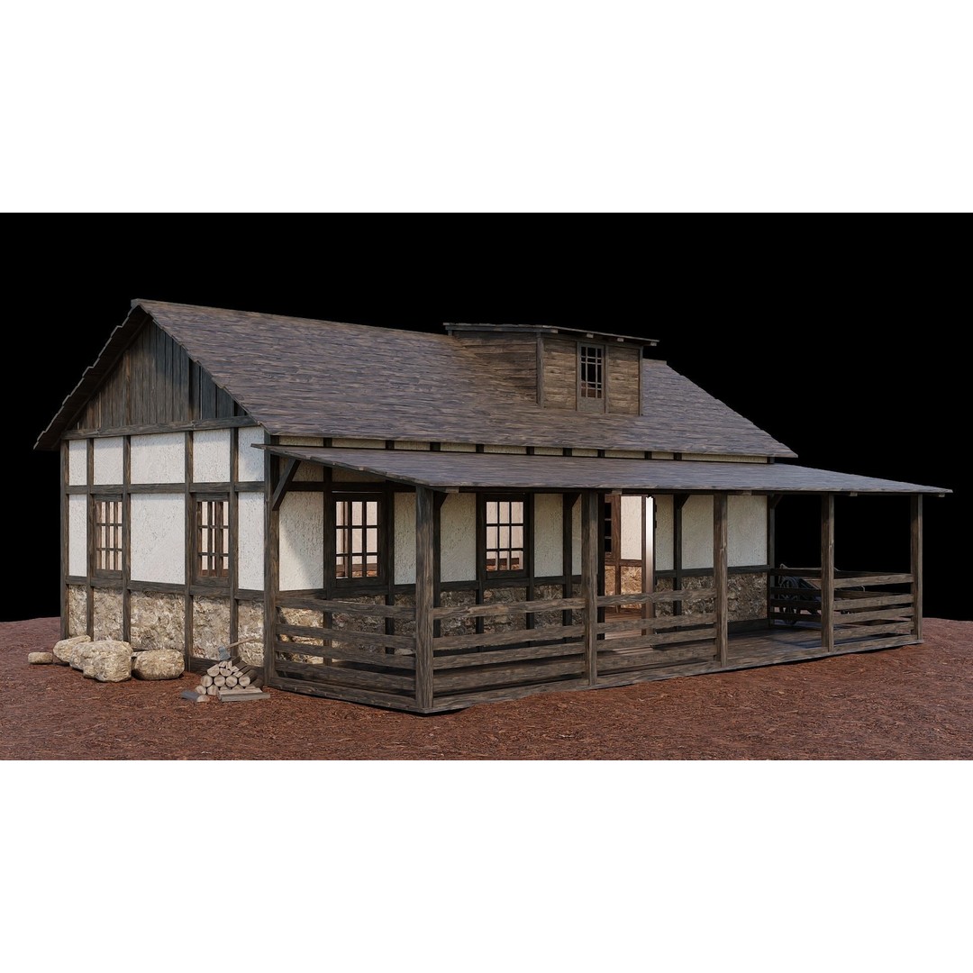 Medieval Village Houses 3D Model – Low-Poly Game Ready, FBX, OBJ - View 34