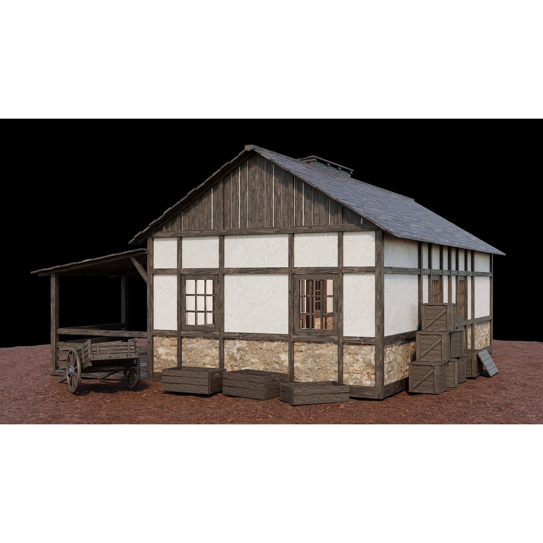 Medieval Village Houses 3D Model – Low-Poly Game Ready, FBX, OBJ - View 35