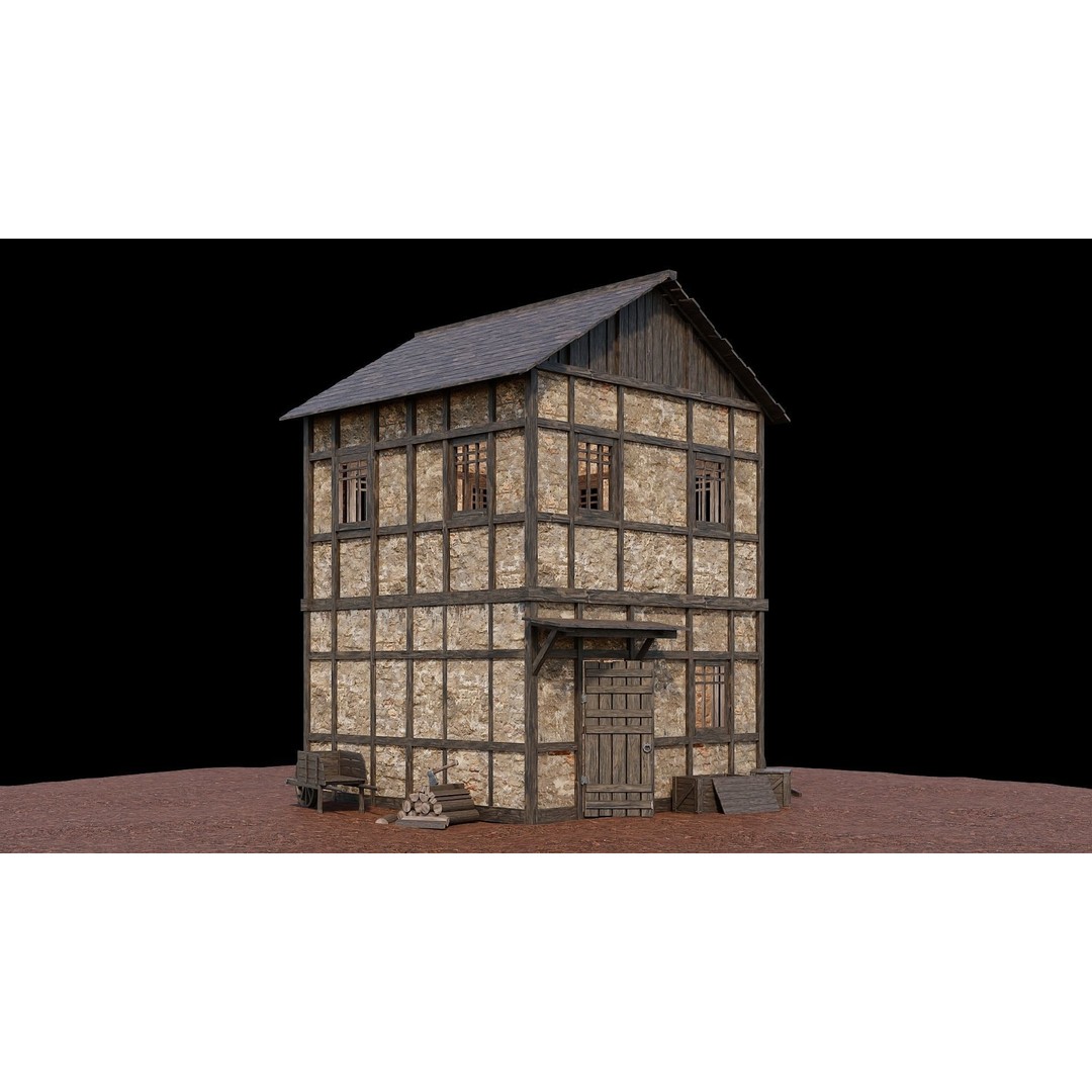 Medieval Village Houses 3D Model – Low-Poly Game Ready, FBX, OBJ - View 36