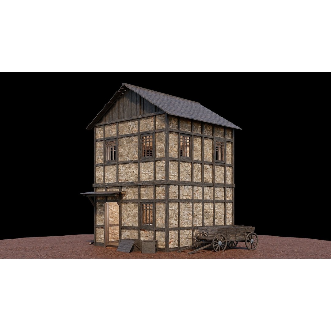 Medieval Village Houses 3D Model – Low-Poly Game Ready, FBX, OBJ - View 37