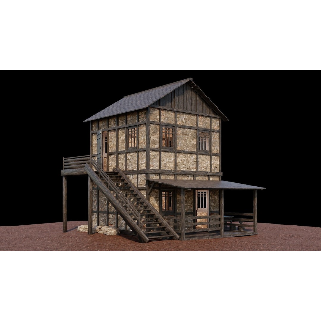 Medieval Village Houses 3D Model – Low-Poly Game Ready, FBX, OBJ - View 38
