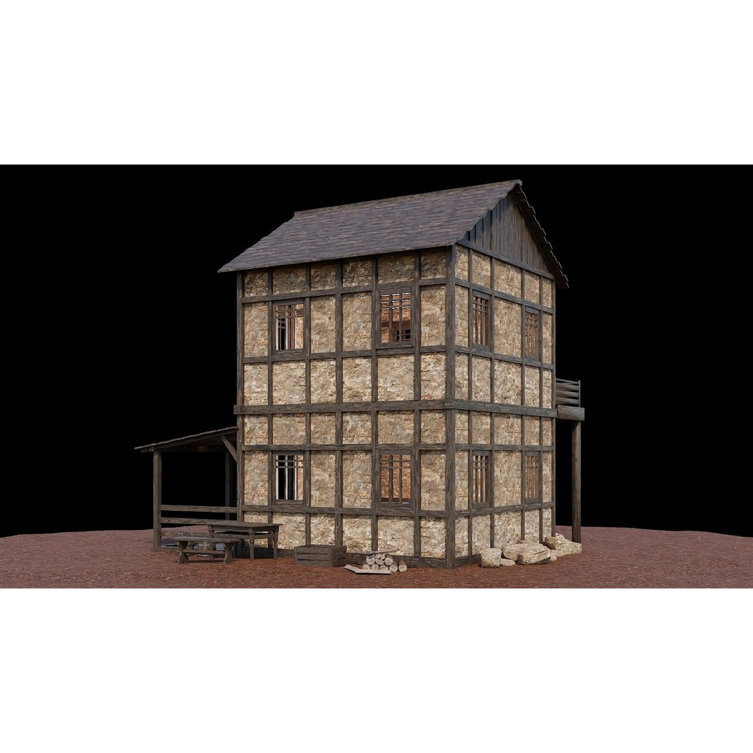 Medieval Village Houses 3D Model – Low-Poly Game Ready, FBX, OBJ - View 39