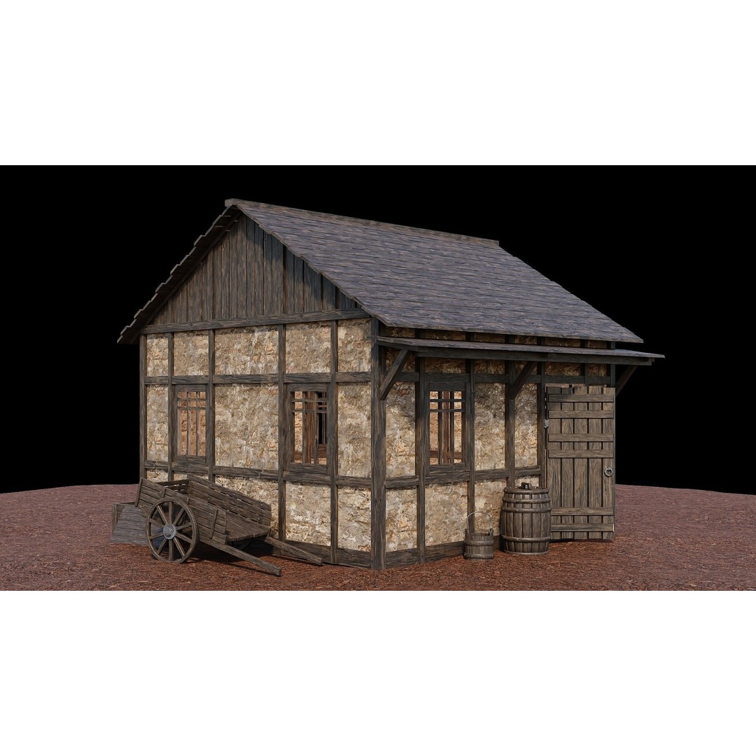 Medieval Village Houses 3D Model – Low-Poly Game Ready, FBX, OBJ - View 40