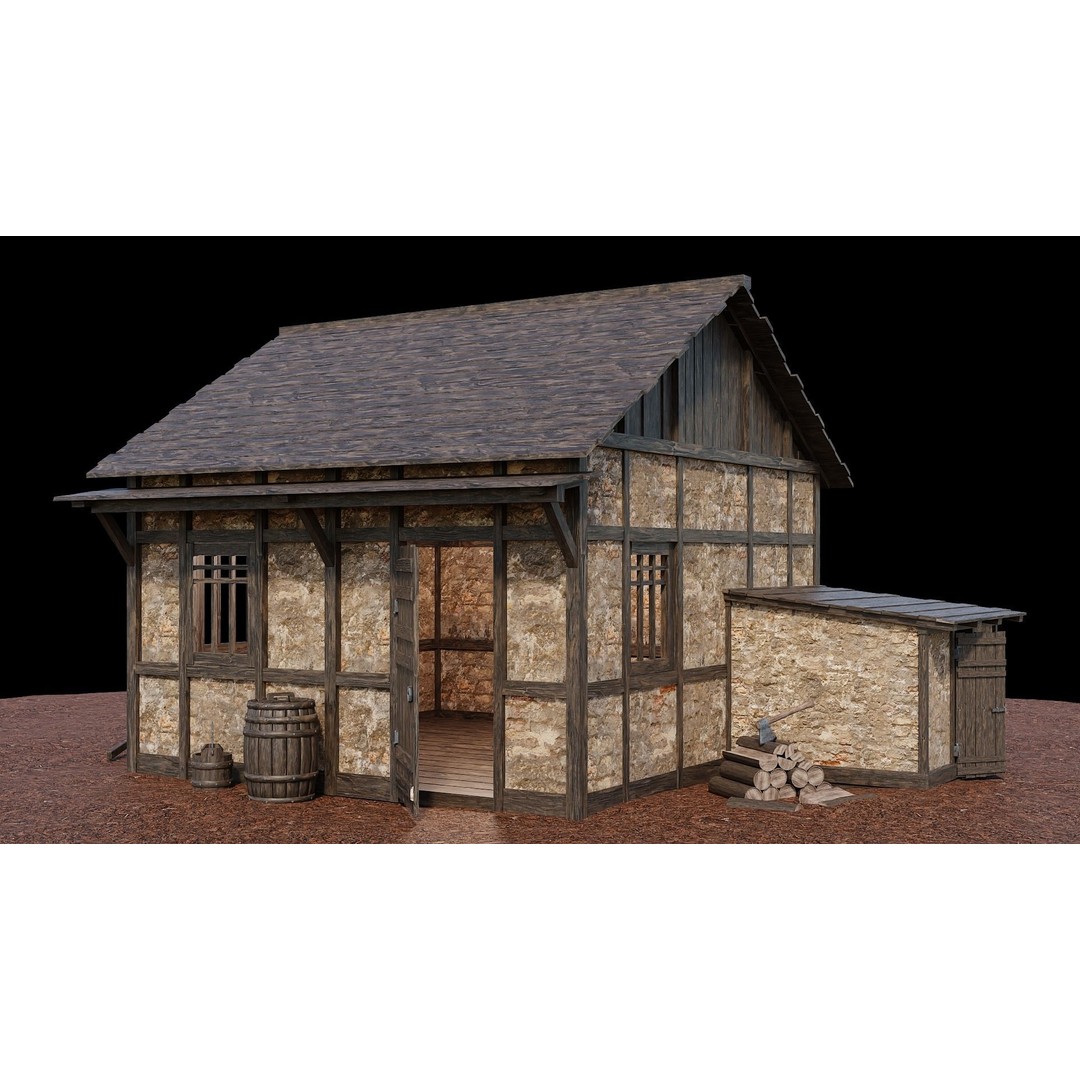Medieval Village Houses 3D Model – Low-Poly Game Ready, FBX, OBJ - View 41