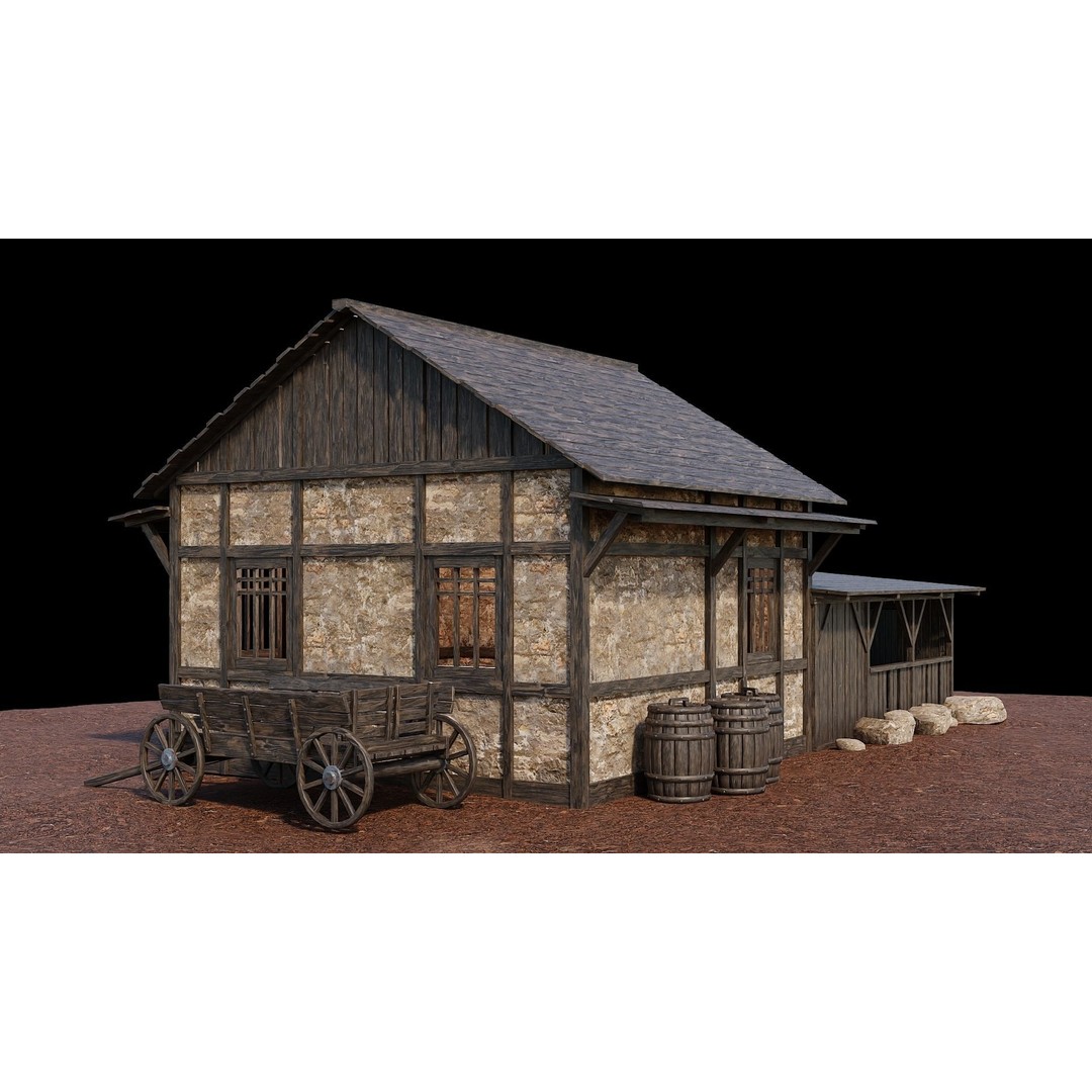 Medieval Village Houses 3D Model – Low-Poly Game Ready, FBX, OBJ - View 45