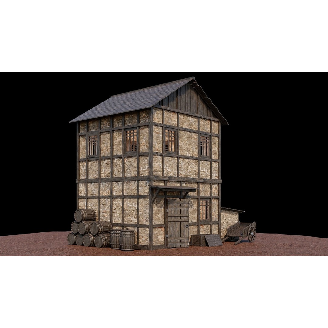 Medieval Village Houses 3D Model – Low-Poly Game Ready, FBX, OBJ - View 46