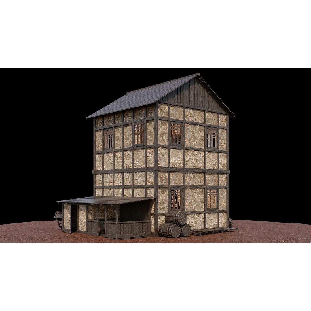 Medieval Village Houses 3D Model – Low-Poly Game Ready, FBX, OBJ - View 47