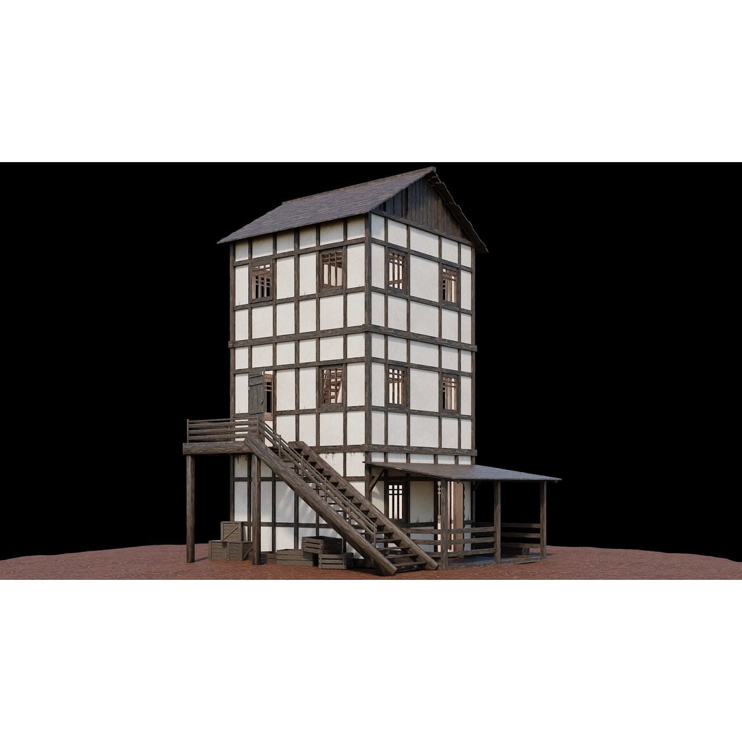 Medieval Village Houses 3D Model – Low-Poly Game Ready, FBX, OBJ - View 48