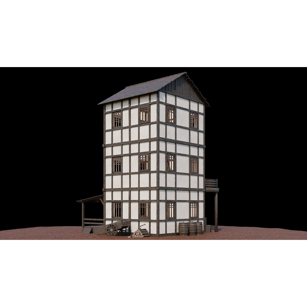 Medieval Village Houses 3D Model – Low-Poly Game Ready, FBX, OBJ - View 49