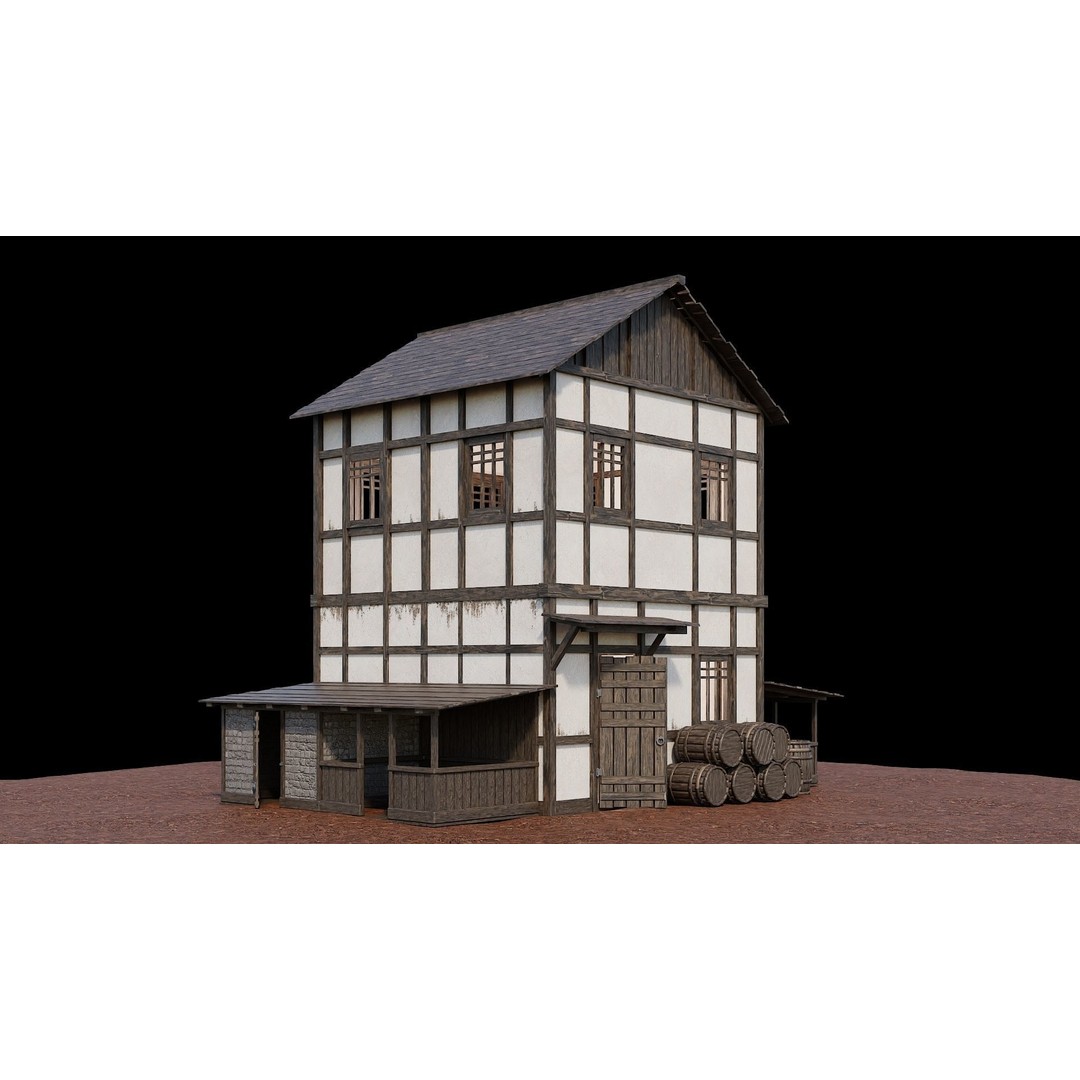 Medieval Village Houses 3D Model – Low-Poly Game Ready, FBX, OBJ - View 50