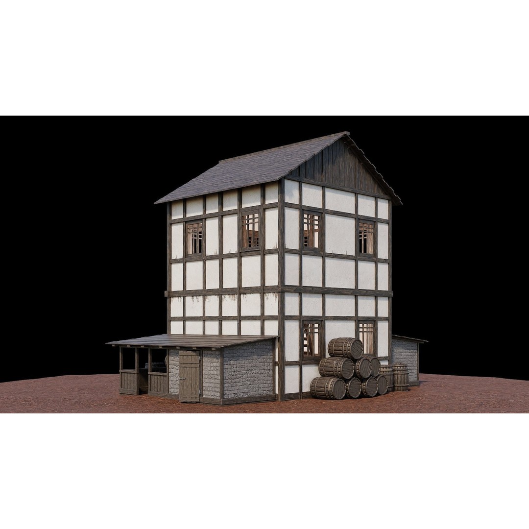 Medieval Village Houses 3D Model – Low-Poly Game Ready, FBX, OBJ - View 51