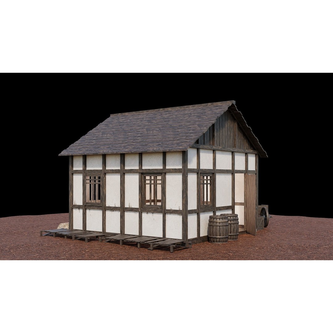 Medieval Village Houses 3D Model – Low-Poly Game Ready, FBX, OBJ - View 52