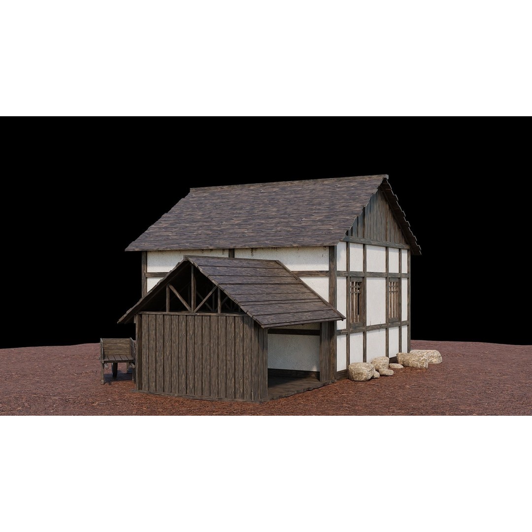 Medieval Village Houses 3D Model – Low-Poly Game Ready, FBX, OBJ - View 53