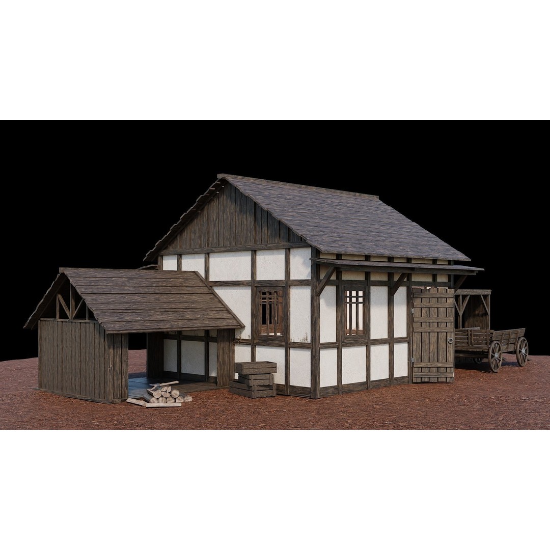 Medieval Village Houses 3D Model – Low-Poly Game Ready, FBX, OBJ - View 54