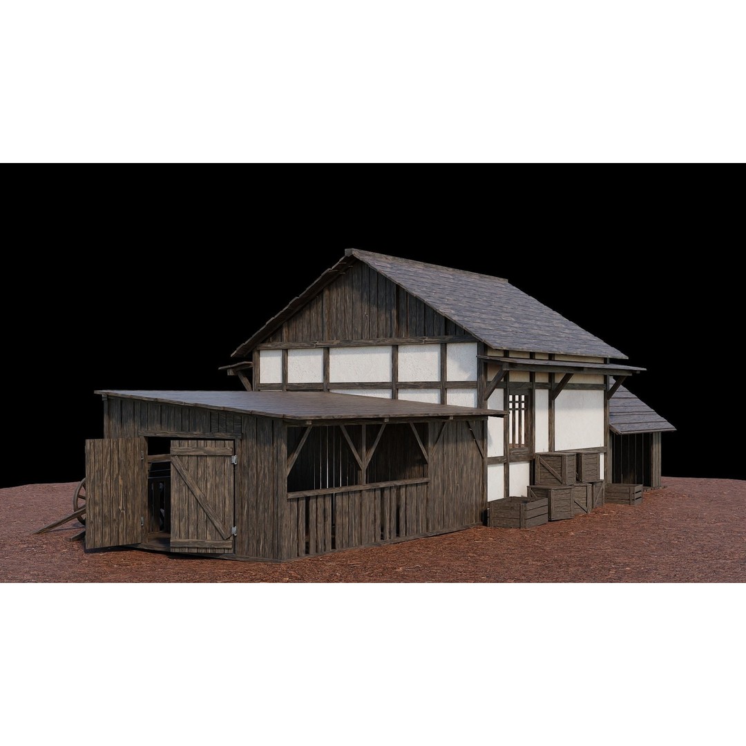 Medieval Village Houses 3D Model – Low-Poly Game Ready, FBX, OBJ - View 55