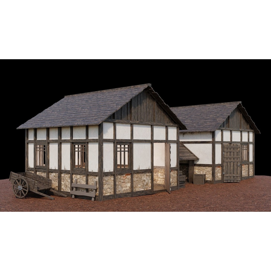 Medieval Village Houses 3D Model – Low-Poly Game Ready, FBX, OBJ - View 56