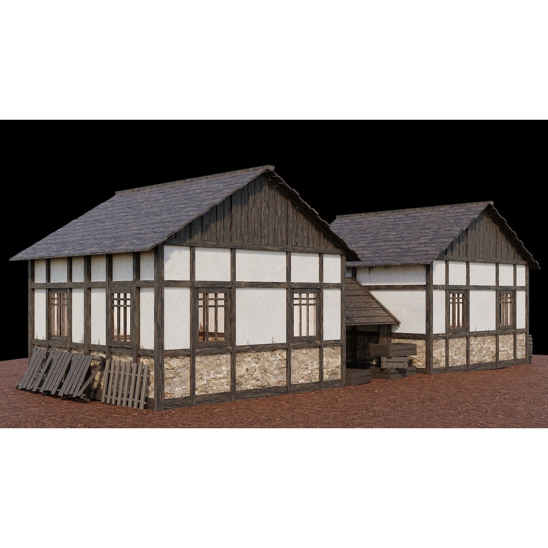 Medieval Village Houses 3D Model – Low-Poly Game Ready, FBX, OBJ - View 57