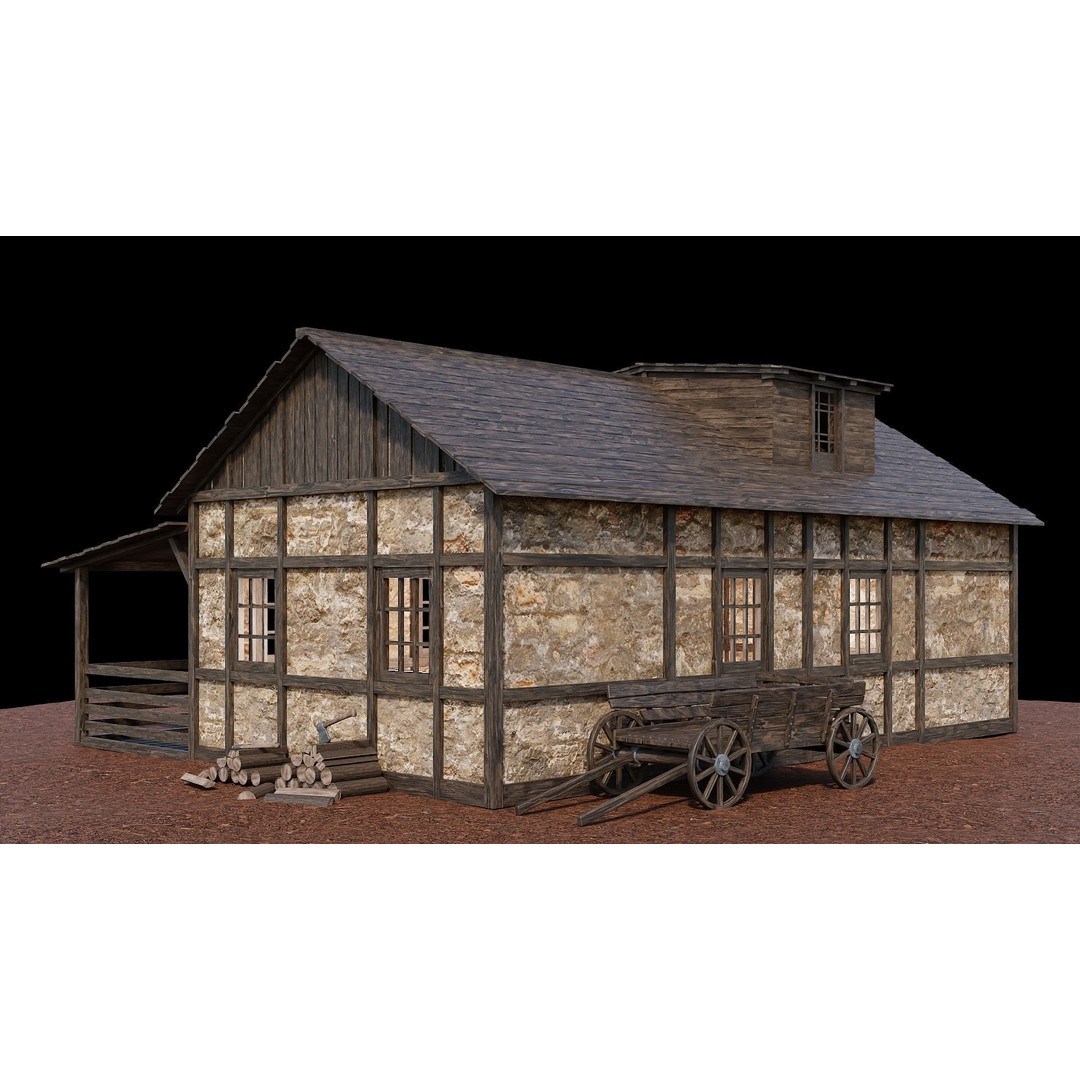 Medieval Village Houses 3D Model – Low-Poly Game Ready, FBX, OBJ - View 59