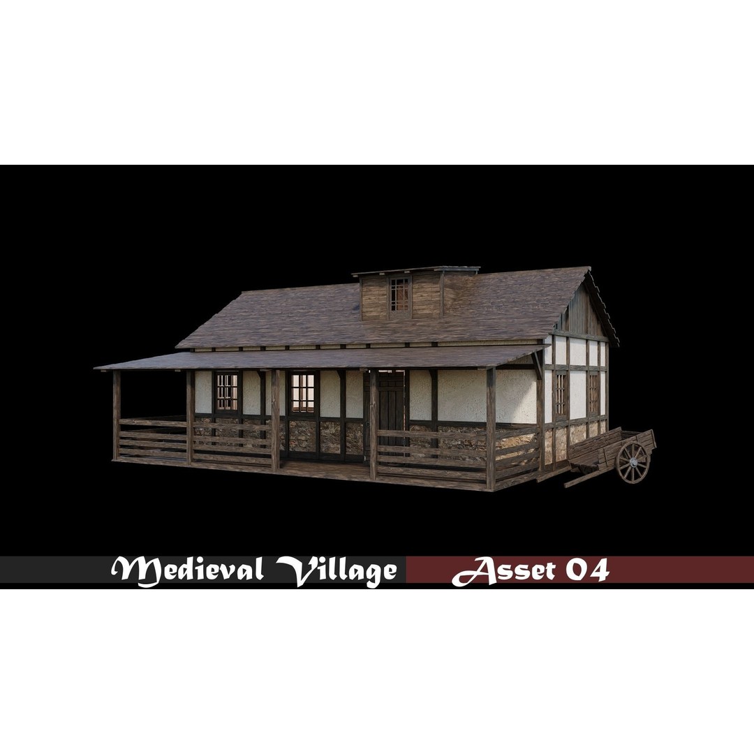 Medieval Village Houses 3D Model – Low-Poly Game Ready, FBX, OBJ - View 6